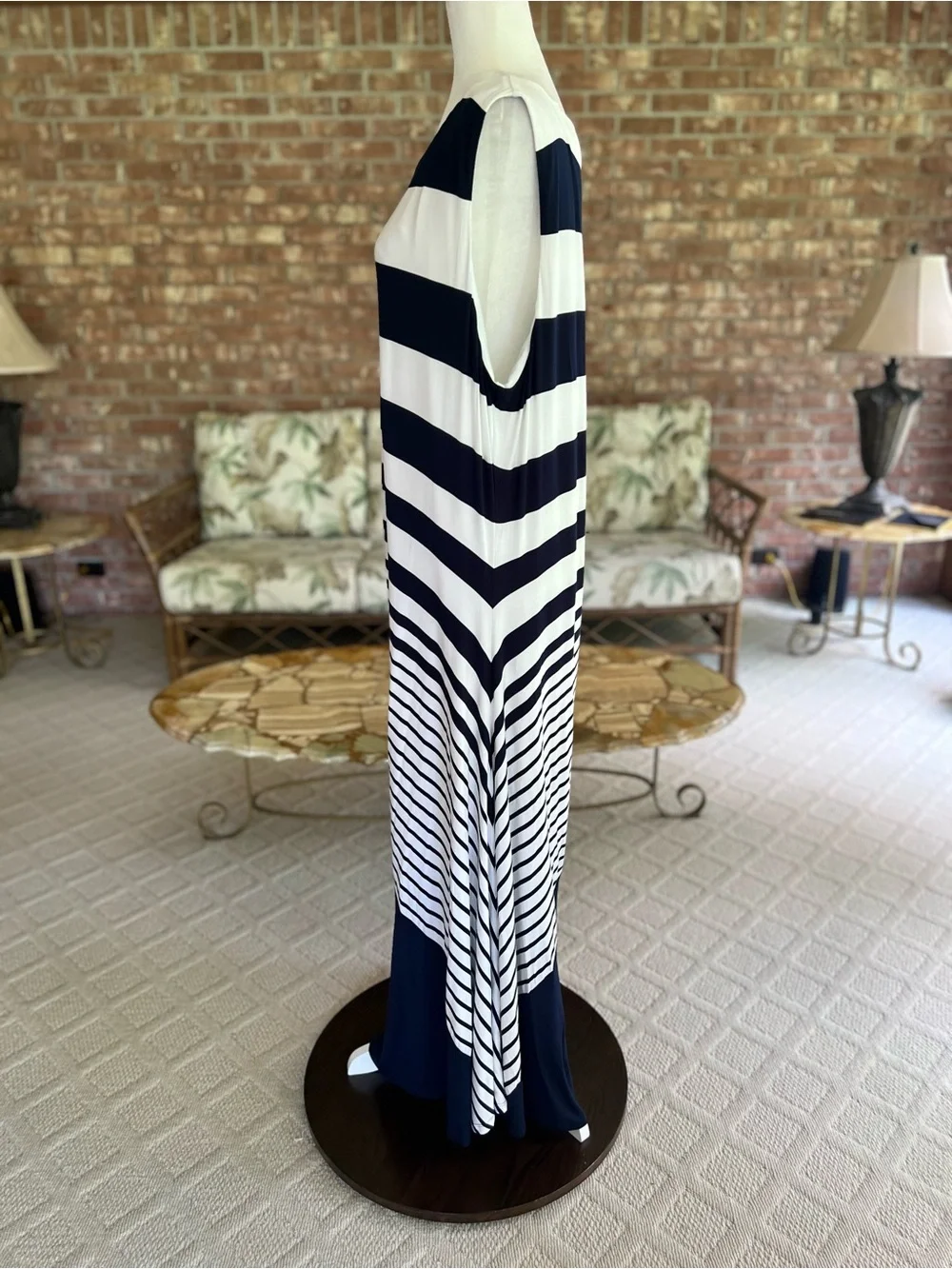 Soft Surroundings Vela Infinity Navy Blue White Striped Ruched Maxi Dress 3X
